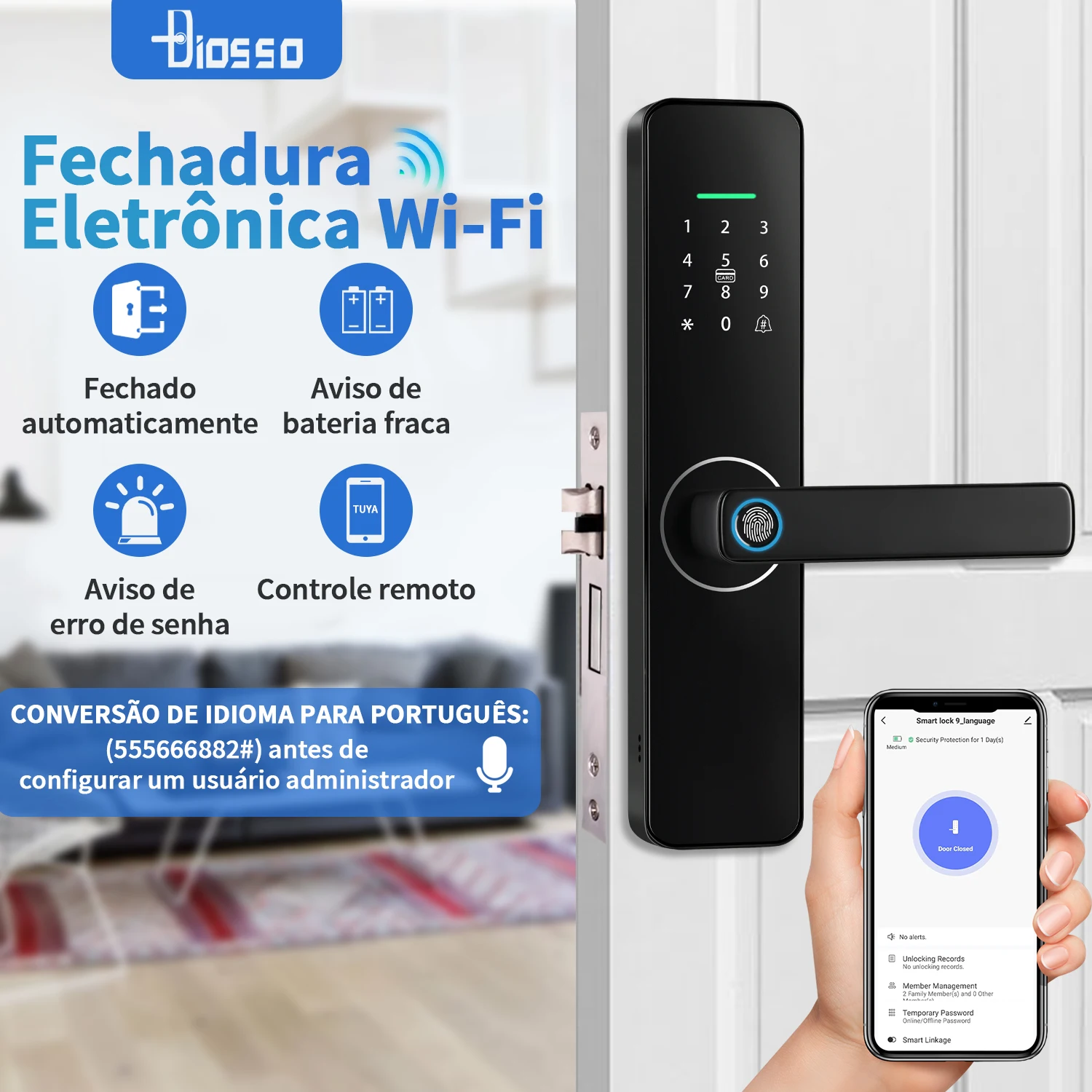 Tuya Electronic Biometric Fingerprint Lock, Wi-Fi, Smart Door Lock, Reconhecimento de senha, Câmera