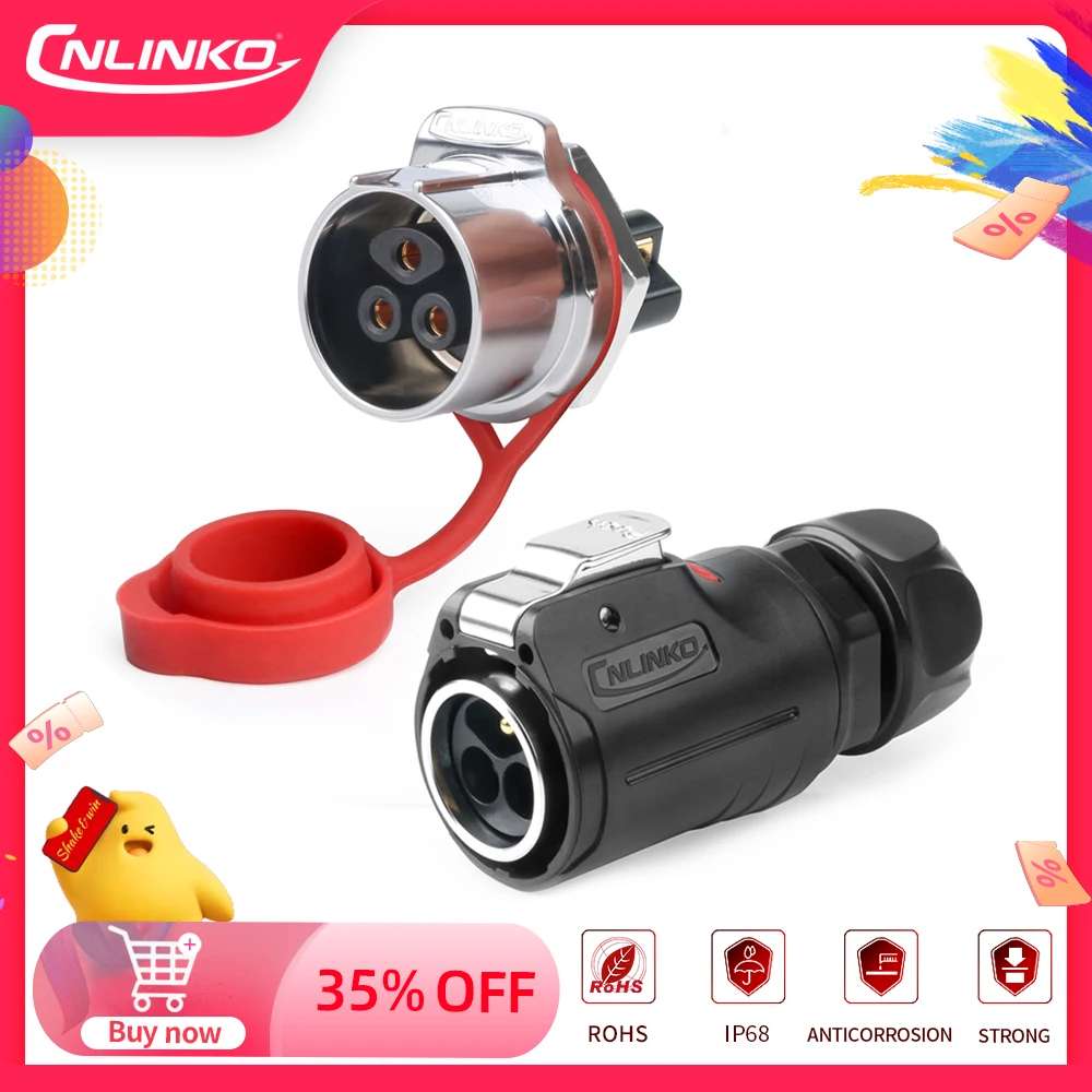 CNLINKO LP24 Quick Screw Locking Connector 3 Pin Industrial AC Power Waterproof IP68 25A Lock Line O.D10.5~14mm Wire Connector