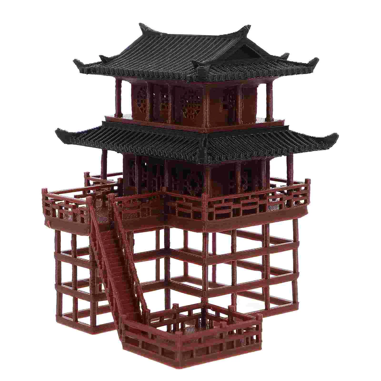 Small Ancient Building Model Artificial Plants Aquarium Pavilion Resin Pagoda Statue Garden Decorations