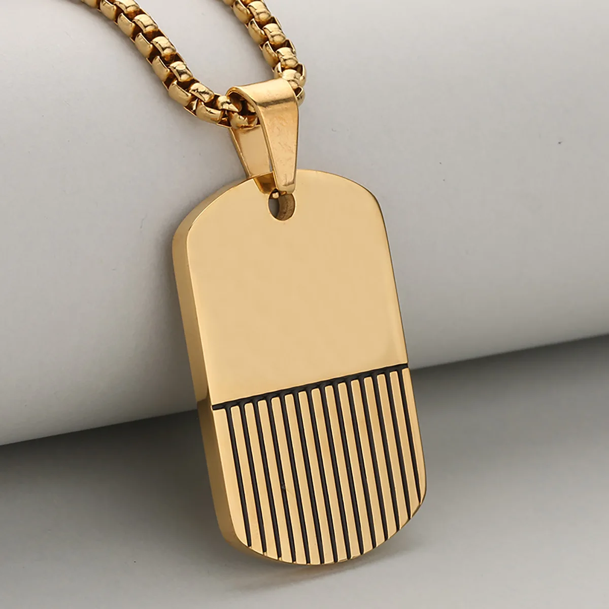 

Daily All-Match Simple Men's Military Tag Square Retro Hip Hop Stainless Steel Pendant Necklace For Men And Women
