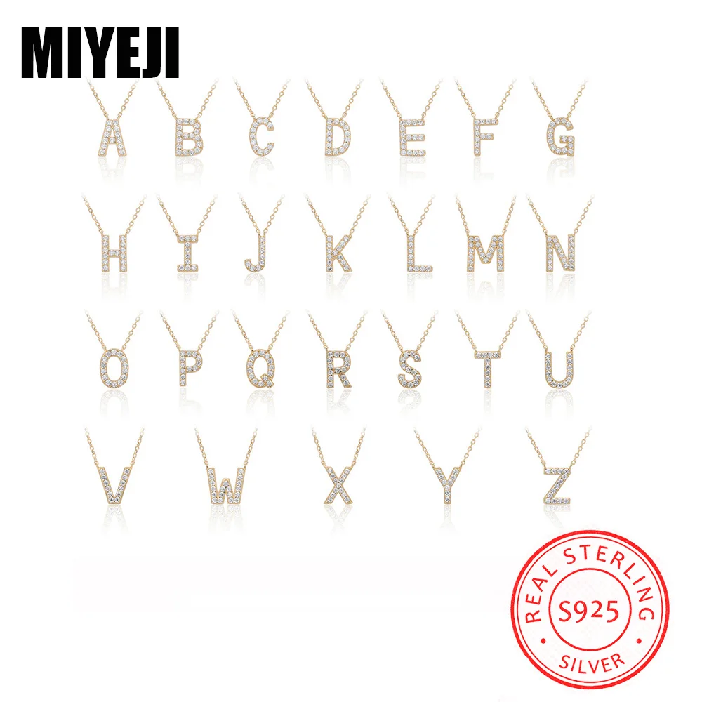 MIYEJI Real S925 Sterling Silver Zircon 26 Letters Choker Pendant Necklace For Women Party Classic Fine Jewelry Accessible Gift