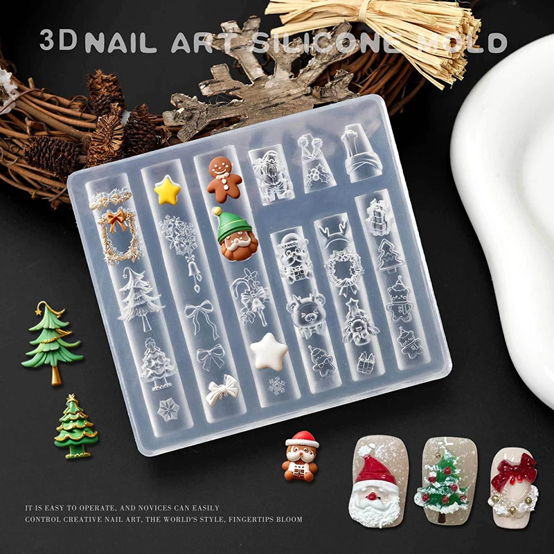 Kerstsneeuwman Kerstboom 3d Nagelvorm Sneeuwvlokken Sneeuwpoppen Nageldecoratie Diy Ontwerp Siliconen Manicure Schimmel Nagelkunst