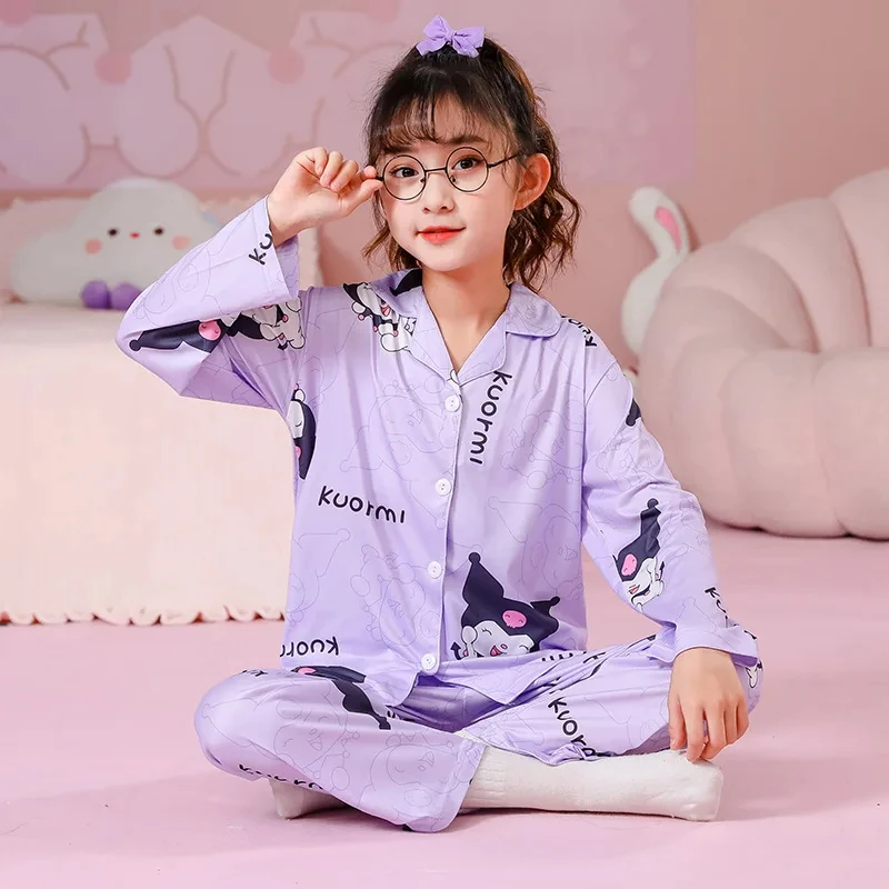 Cute Sanrio Cinnamoroll Kids pigiama Kuromi Mymelody hellobyt bambini Casual Spring Home manica lunga Set Girl Nightwear Pants