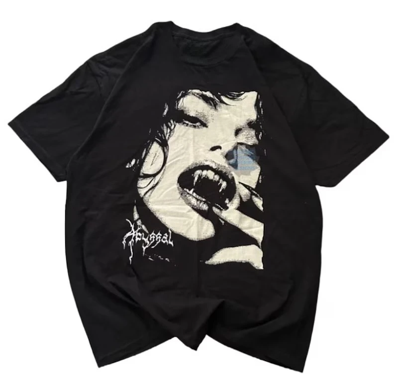 Vampire Girl Shirt Gothic Horror Y2K Grunge Alternative Dark Occult Satanic Dracula T-shirt Men Women Harajuku Y2K Summer Tops