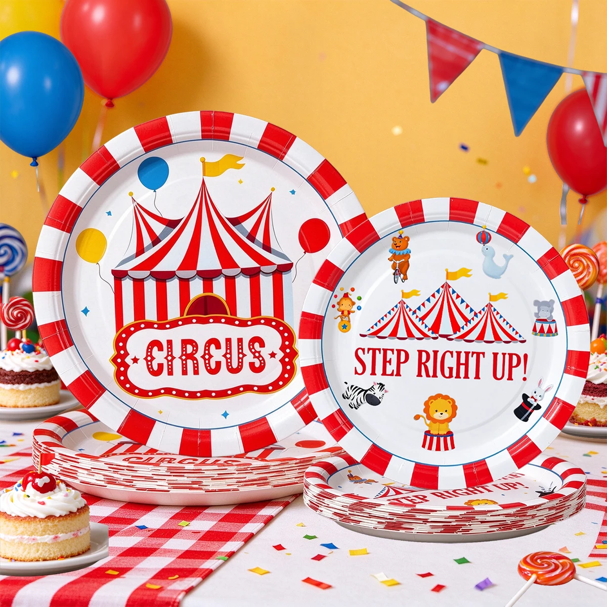 10/25/50pcs Vintage Circus Party Paper Plates Disposable Plates Carnival Kids' Birthday Baby Shower Party Decor