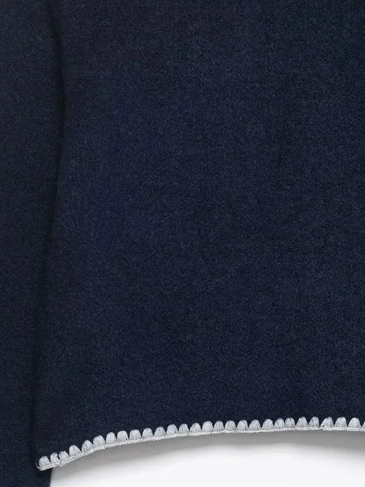 

HH Женская мода Осенняя кружевная вышивка с круглым вырезом и украшением Однобортная вязаная куртка с длинными рукавами Женское облегающее пальто