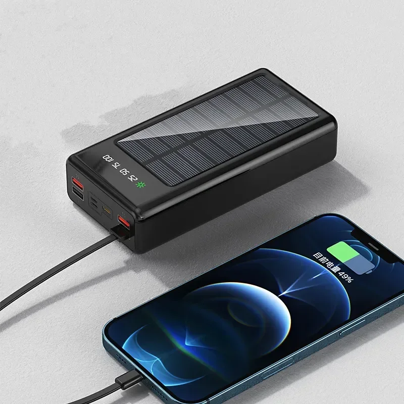 Solar 100000mAh Power Bank In 3 Cable Powerbank Waterproof Battery External Portable Charging Powerbank  for Xiaomi Samsung IPho