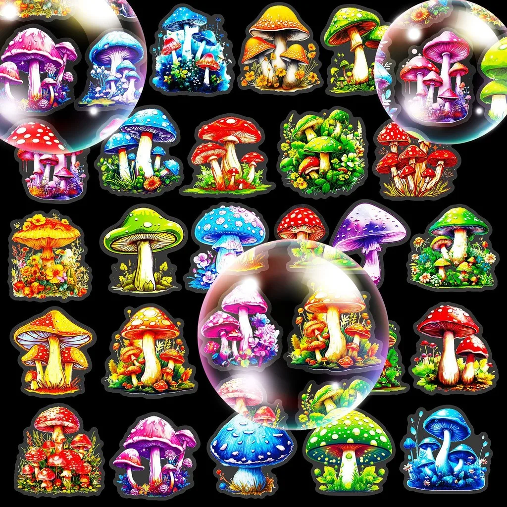 50Pcs Assorted Mushroom PET Stickers, Vintage Botanical Waterproof Decals for Journal DIY Craft Decor AnimeWorlds Store
