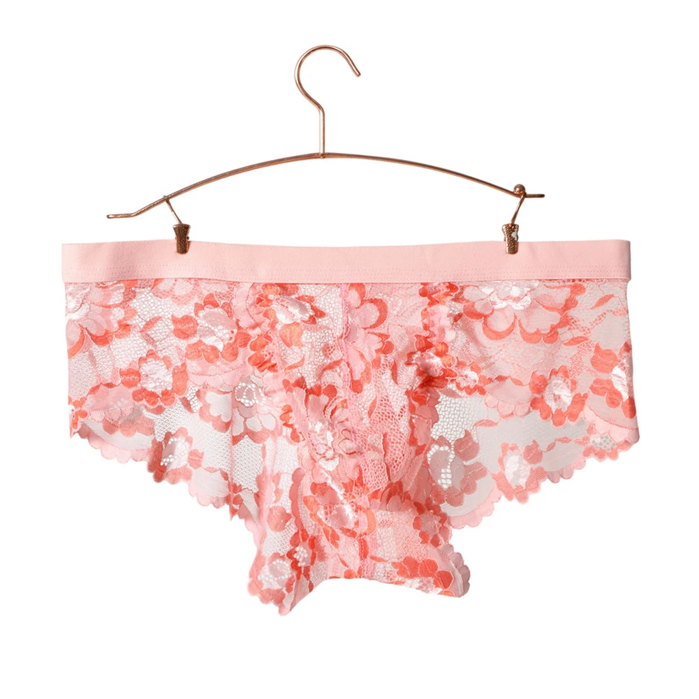 1pc Men Sexy Lace See Through Briefs Sensual Flowers Underwear Mesh Sheer Breathable Erotic Lingerie Gay Sissy Pantie