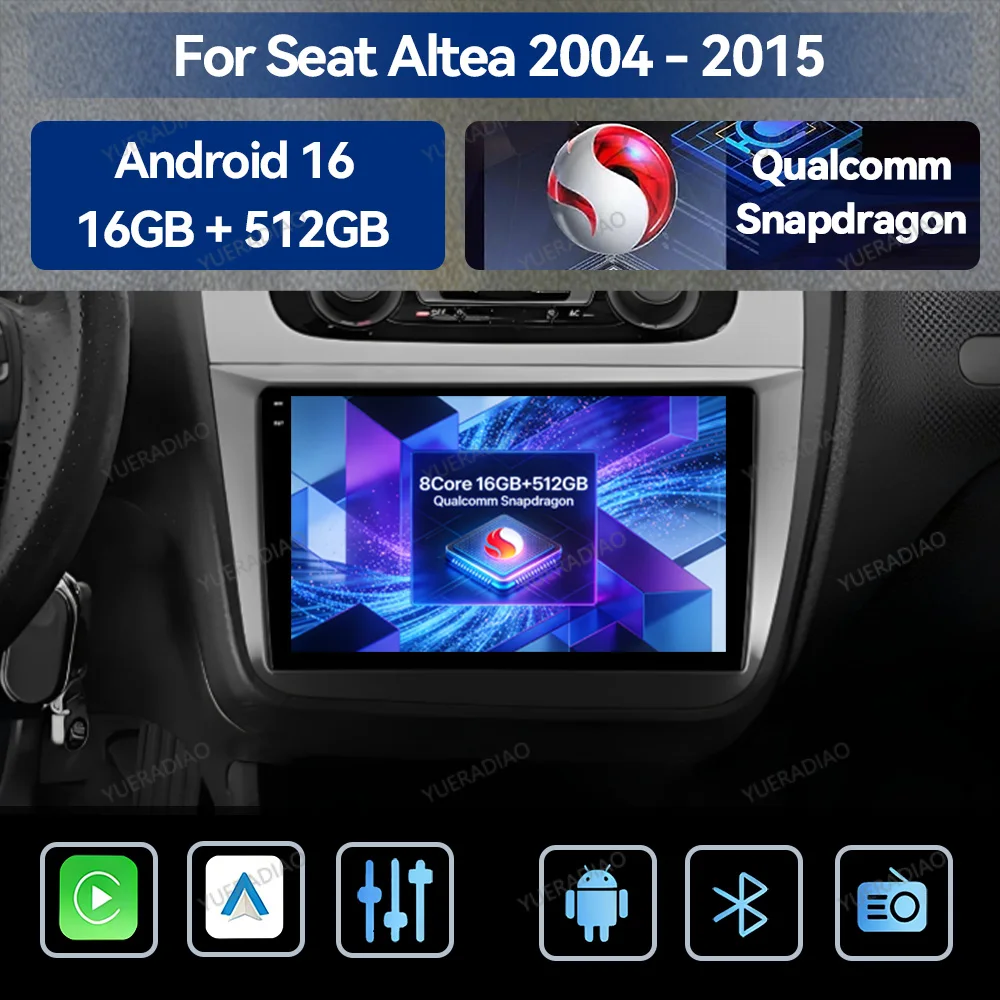 Android 16 Car Radio For Seat Altea 5P 2004 - 2015 Toledo 5P III 3 2004 - 2009 LHD RHD Carplay Auto Multimedia Video Player NAVI
