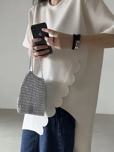 

Faionable Loose Wave Pattern Women's T-irt ort Sve Korean Sle Design Sense Youthful Small ence Summer Top