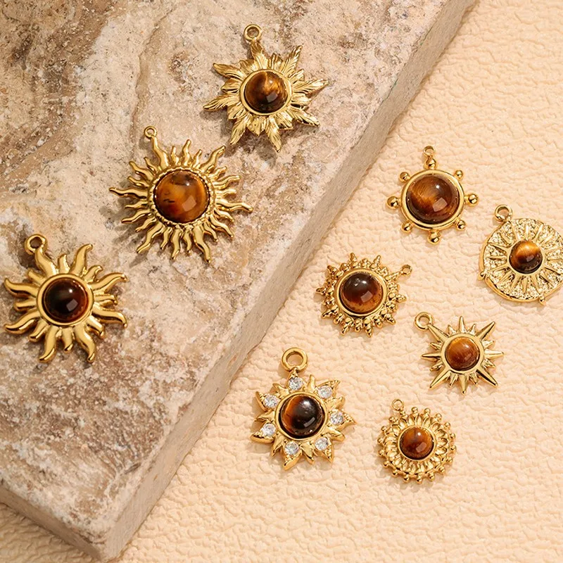 European-American Stainless Steel Tiger Eye Stone Eight-Pointed Star Pendant Titanium Steel Natural Stone Earrings Jewelry