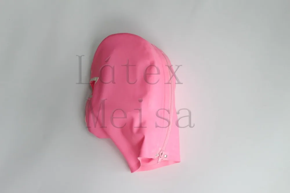 Combinaison catsuit Sexy pour femmes, capuches en latex, yeux ouverts, narines et bouche de couleur rose avec fermeture éclair au dos