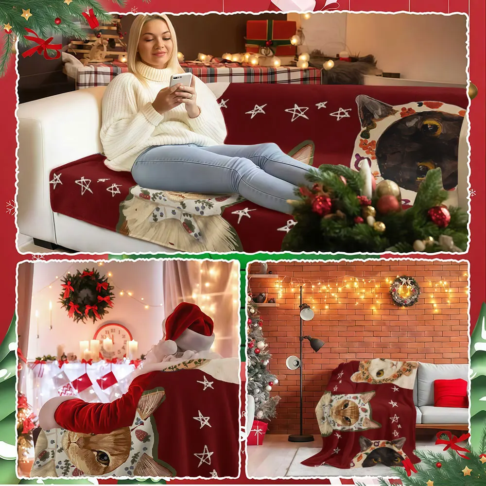 Whimsical Cats in Bonnets Winter Summer Flannel Blanket Throw Fleece Soft Fuzzy Plush Cozy Fleece Blankets for Sofa Ideal Gifts