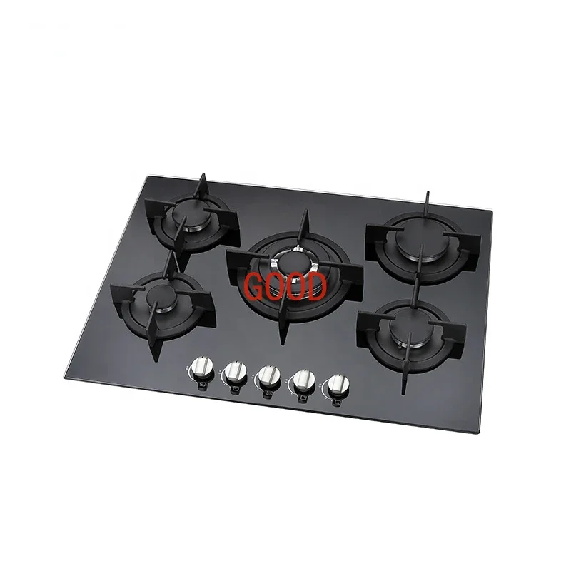 5 Burner built in gas hob glass top cooking gas cooktop with  euro gas stove for kitchen