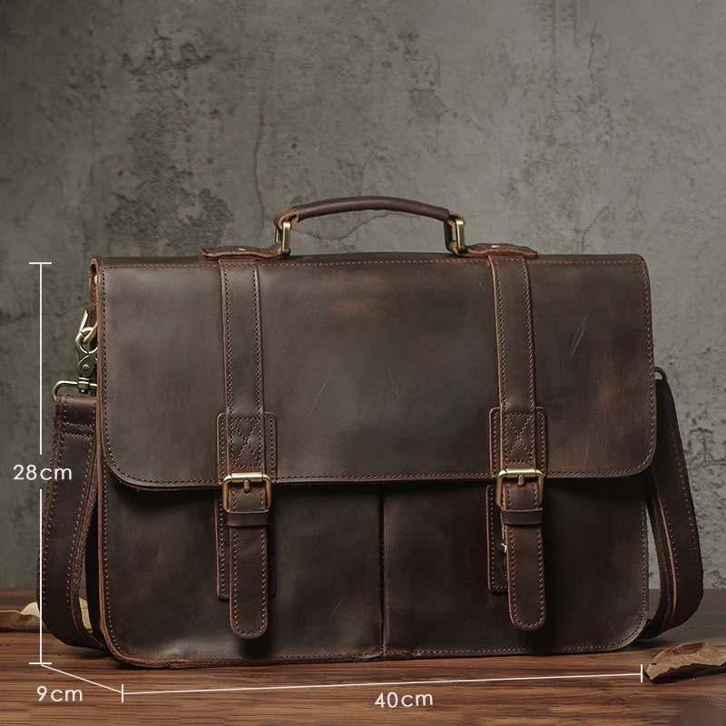 NUKA Herren Executive Aktentasche Echtes Leder Business Handtasche Top Rindsleder Vintage Umhängetasche Mann Büro Laptop Messenger Bag