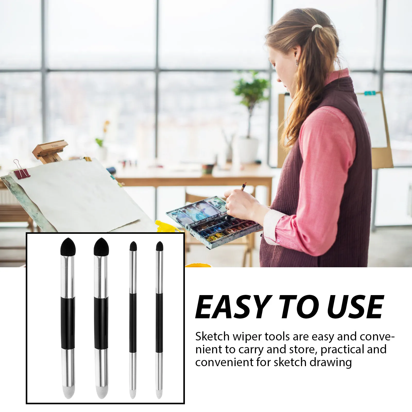4Pcs Sketch Sponge Pens Double Headed Paper Art Blenders Set Lightweight Drawing Tools for Sketching Smudging Correction