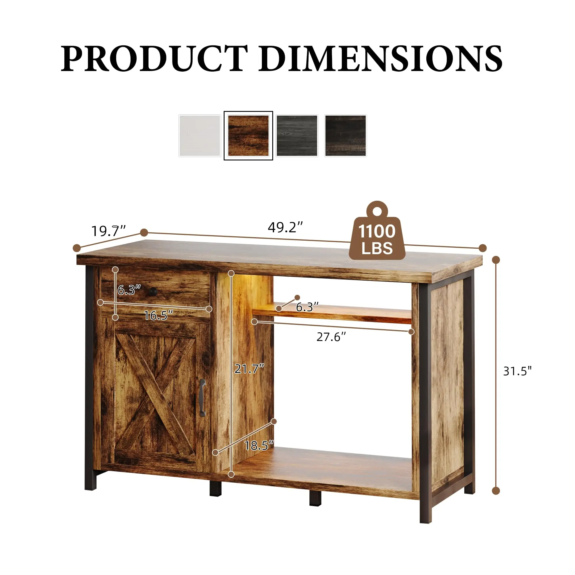 55-75 Gallon Fish Tank Stand with Power Outlets, LED Light, Heavy Duty Aquarium Stand with Cabinet for Fish Tank