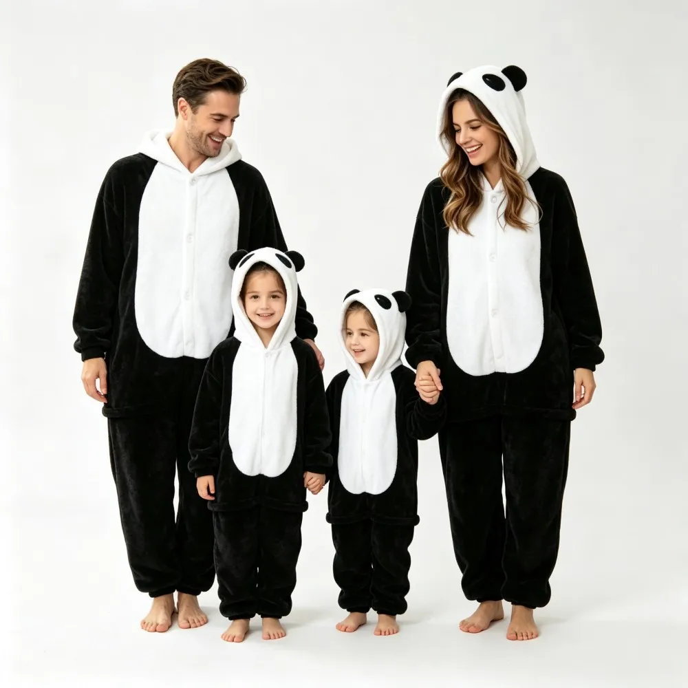 Kigurumi Adults & Kids Pajamas Panda Leopard Cow Bunny Lion Unicorn Onesie for Couples Pijamas Pink Purple Red Pjs Family Outfit