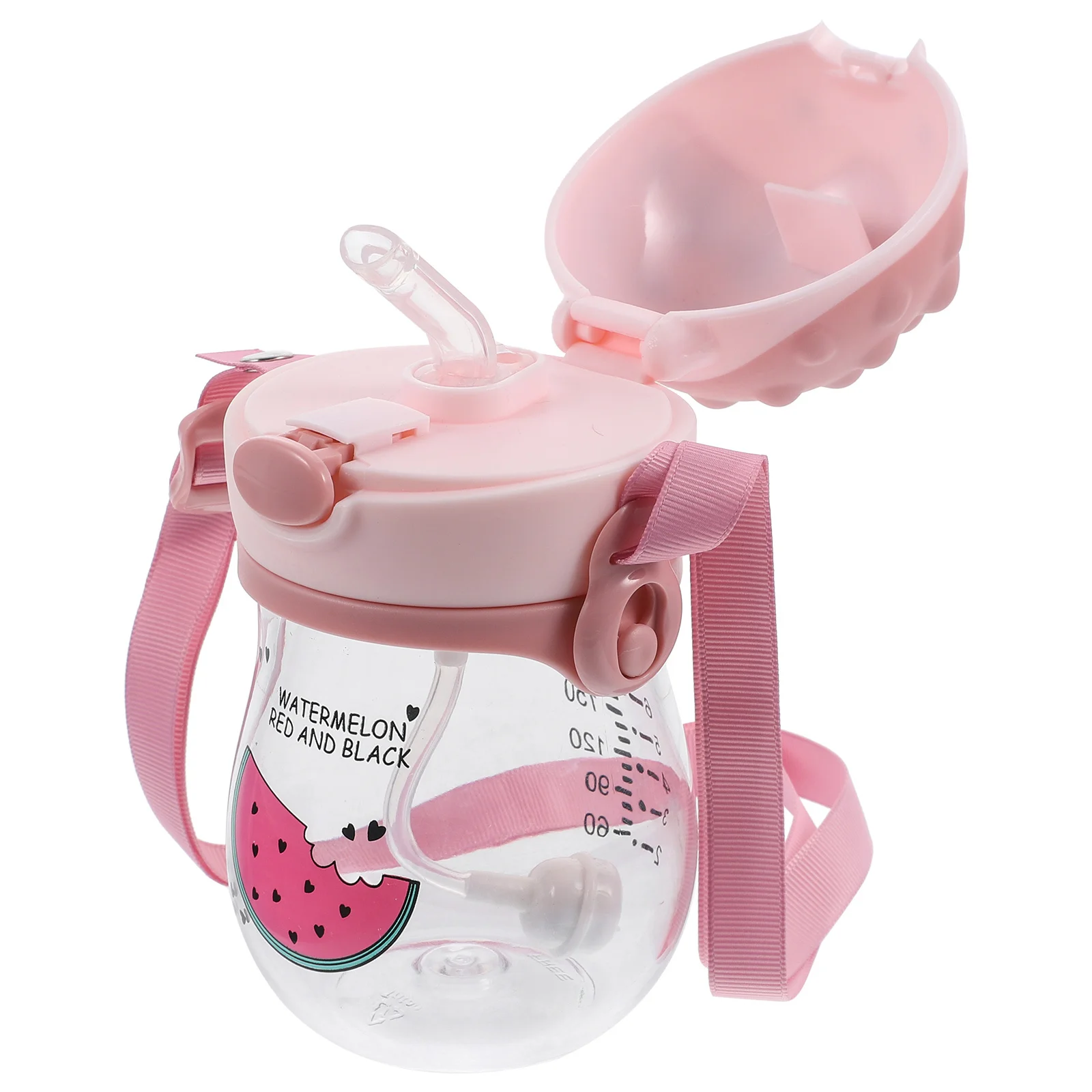 

1Pcs Baby Straw Cup Cartoon Hedgehog Design Infant Water Bottle Portable Lanyard Travel School Anti-Drop Measuring Training