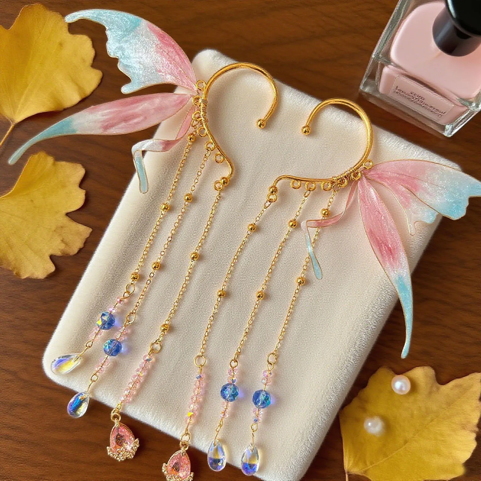 Combhasaki Halloween Ear Cuffs Creative Fish Tail Girl Tassel Design Clip On Earrings for Cosplay Party Costume Props