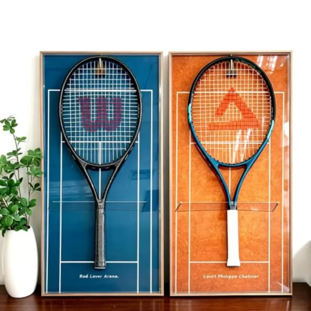 Tennis Racket Display Frame with Walnut Block & Copper Hooks – Showcase Your Vintage or Everyday Racket