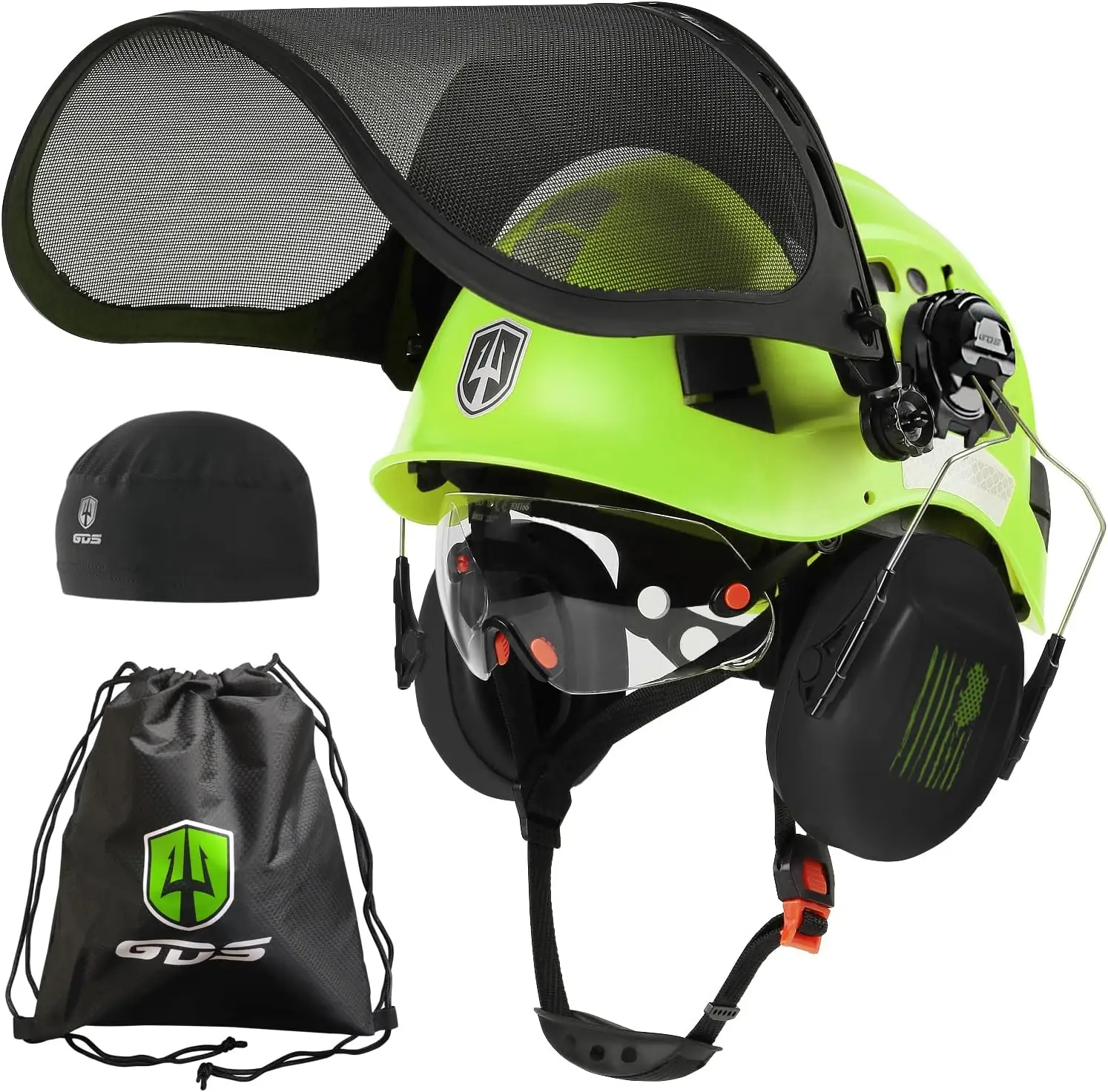

Forestry Chainsaw Safety Helmet with Mesh Face Shield, Visor, Earmuffs - ANSI Z89.1 Hard Hat for Logging and Garden Work