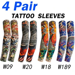 4 pair Men Long Summer Tattoo Sleeves Seamless Armguard Sun Protection Cover Outdoor Gloves Driving Ice Silk Women Arm Sleeves