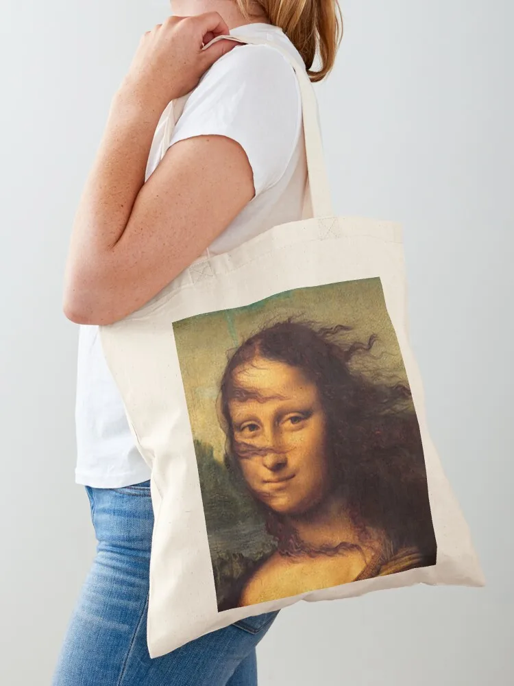 Funny Mona Lisa wind in hair Tote Bag Canvas bag reusable shopping bags sacs de shopping