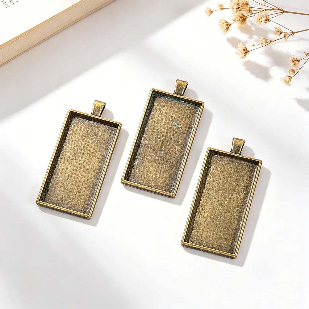 Vintage Bronze Rechteckige Cabochon-Fassung Anhänger-Basis DIY Schmuckherstellung Anhänger für Halsketten Schlüsselanhänger Ohrringe Taschenanhänger – Detail 5