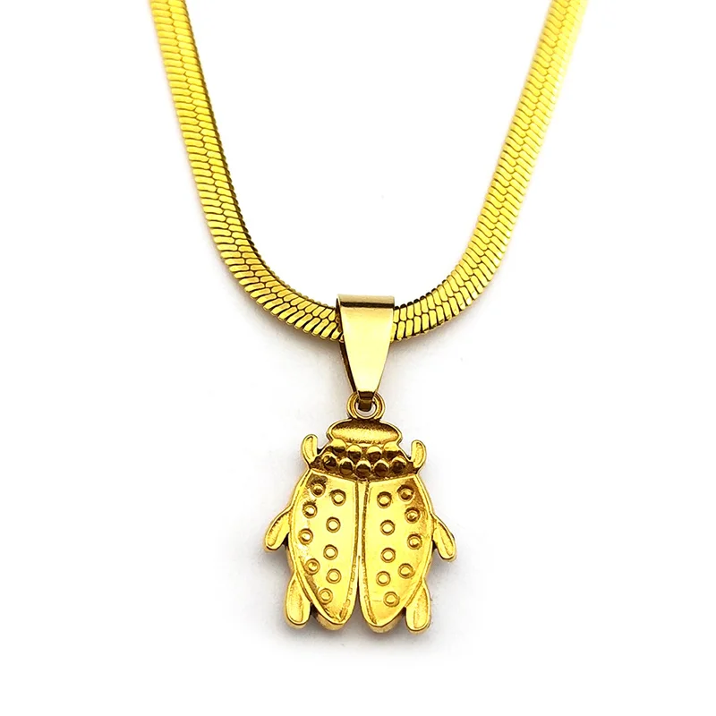 Three Lovely Ladybug Pendant Necklace For Women Men Stainless Steel Gold Color Enamel Insect Party Summer Chain Jewelry Gifts