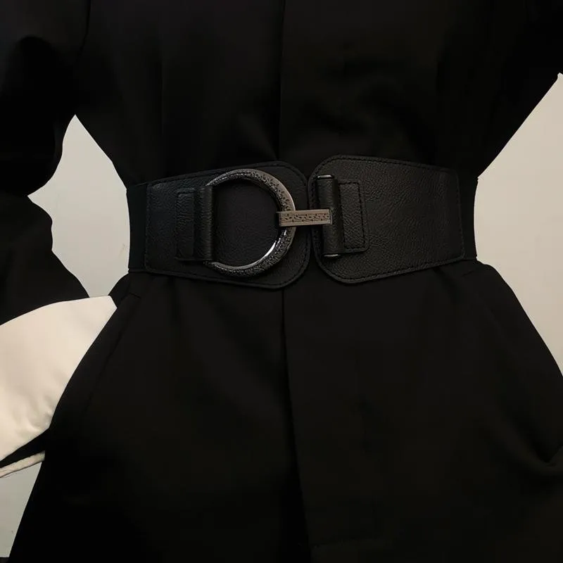 伸縮性のあるウエストベルト-レディーススタイル-幅広のファッショナブルな装飾ベルト-ドレスやコート用-合金バックル-柔らかい表面-pu素材