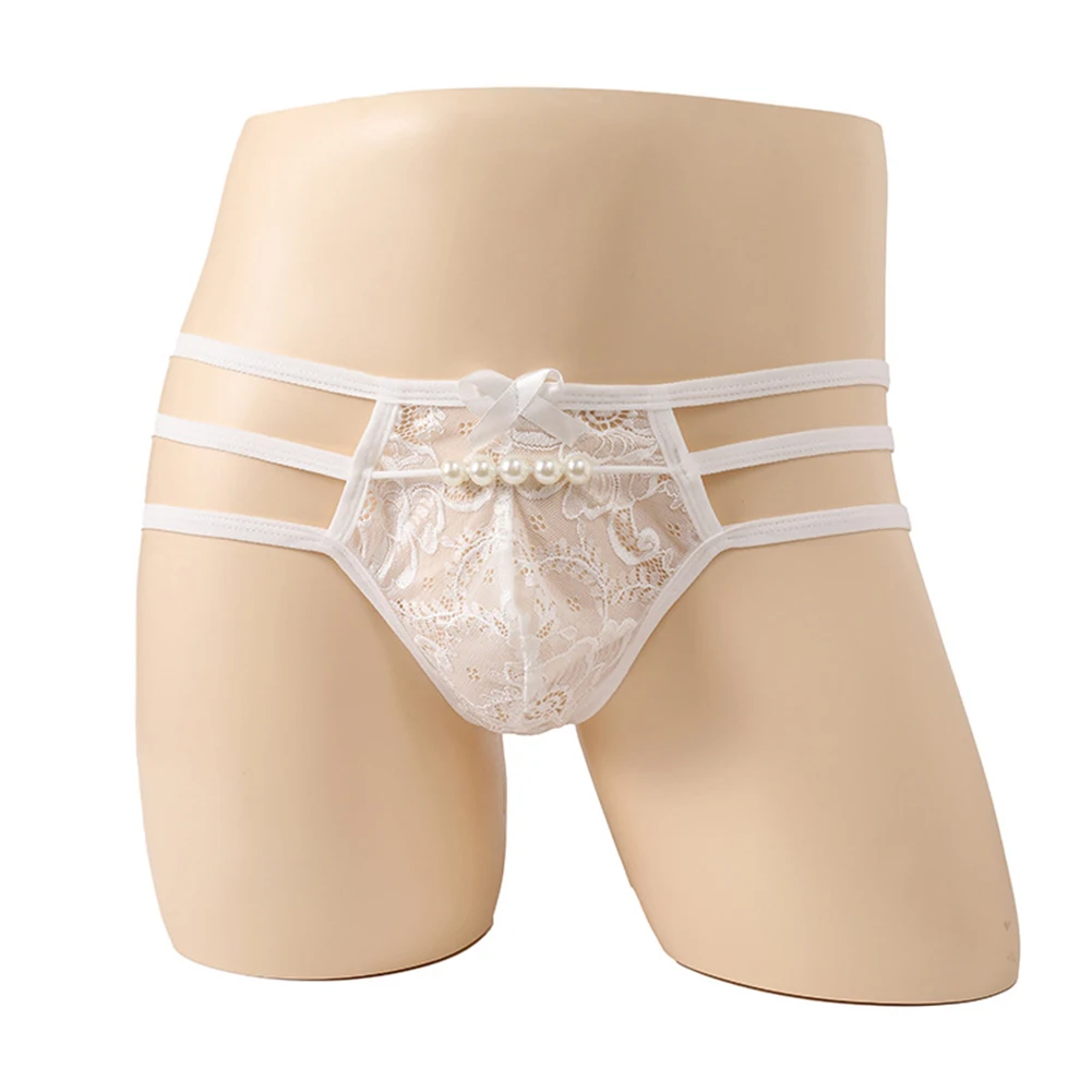 Sexy Men Briefs Cross Strap Men Thong Sheer Underwear Low Rise G-String Panties Lace See-Through Knickers Sexy Hollow Out