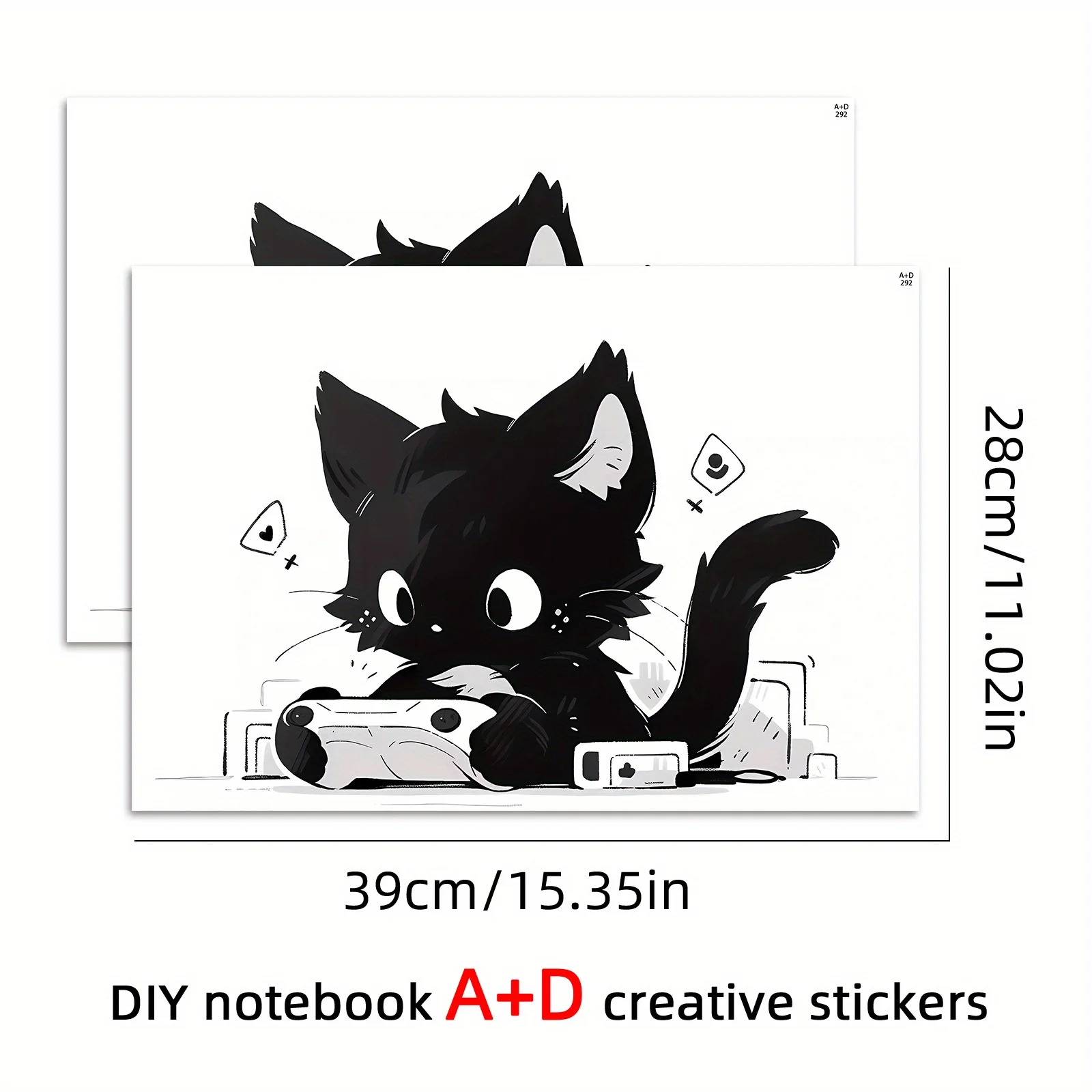 DIY 1 set of 2 game cat themed rendering laptop stickers, 12-15.6 inch laptop shell stickers, made of PVC material,