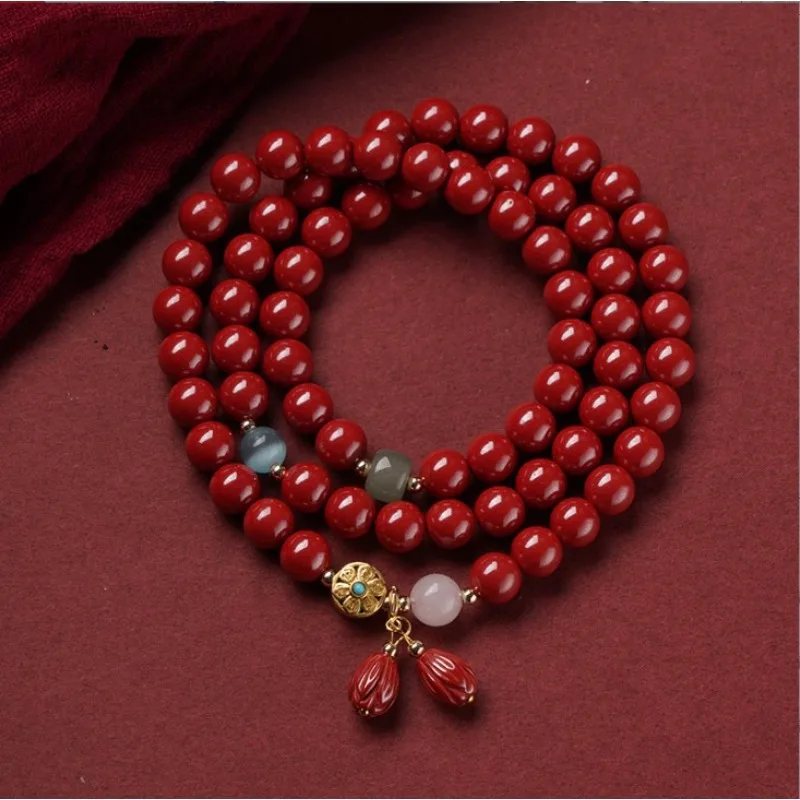 Premium Genuine Natural High Content Purple Gold Sand Stone Triple Strand Bracelet for Unisex with Lotus Emperor Design Jewelry