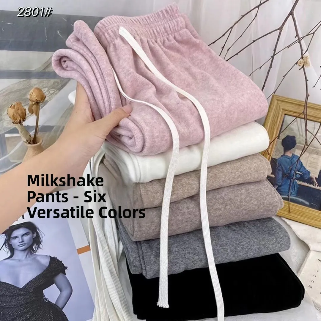 

Women's Cashmere Wide Leg Pants Fleece Lined Straight Cut Trousers Autumn Casual Style Winter Soft Draping Woolen Pants