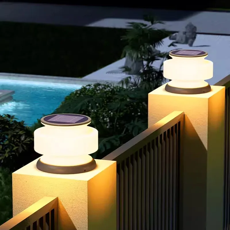 Solar Round Pillar Lamp Wall Lamp Outdoor Garden Light Waterproof Door Pillar Light Door Lamp Villa Column Head Lamp Gate Fence