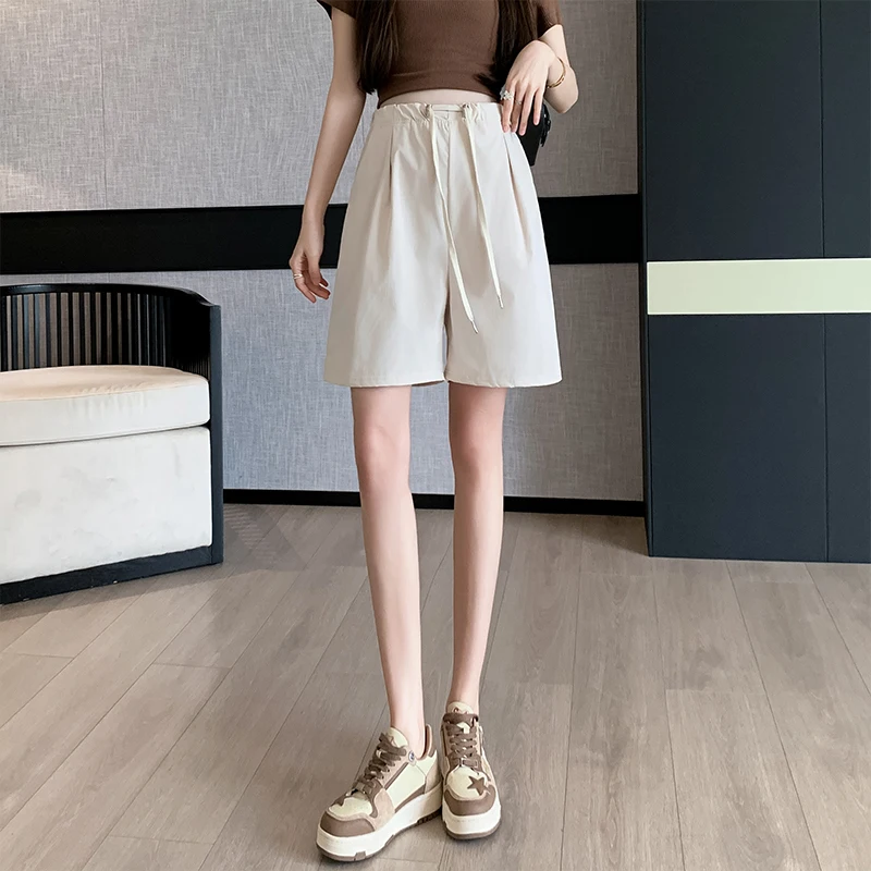 Summer Ice Silk Shorts for Maternity Solid Color High Waist Wide Legs Pregnant Women's Belly Trousers Pregnancy Empired Pants