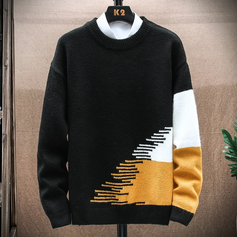 Men\'s Winter Sweater Round Neck Male Fit Knitted Pullover Loose Harajuku Mens Retro Sweaters korean Popular Clothes