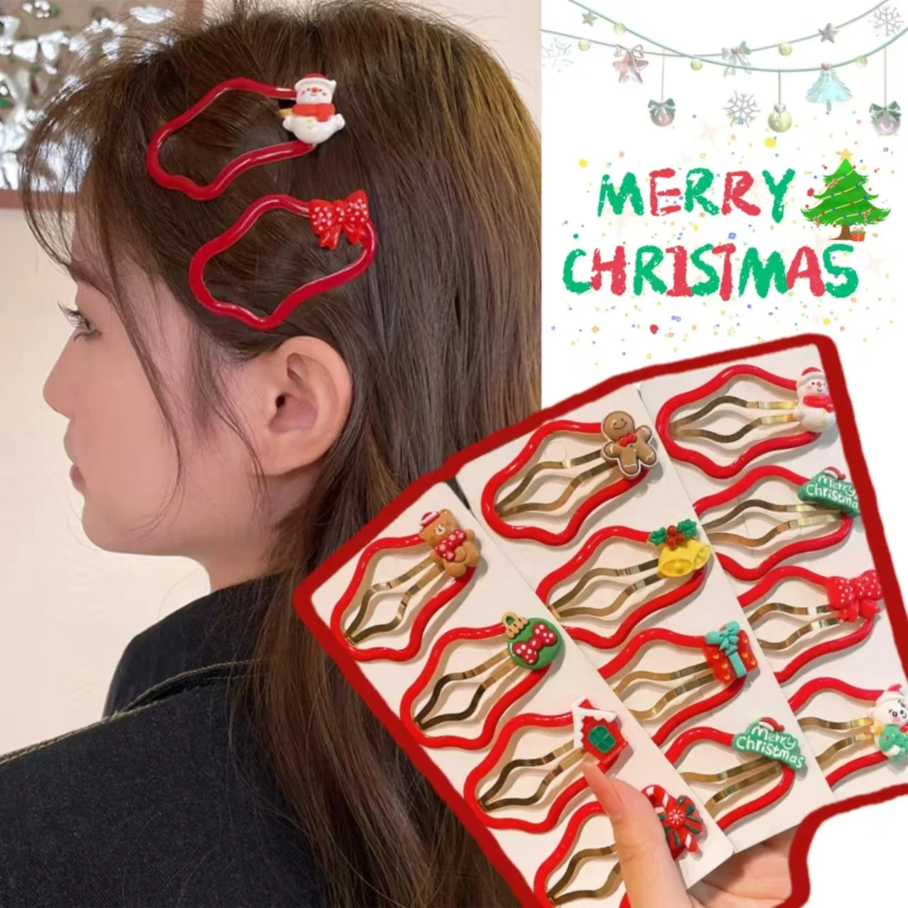 FANYIN Korean Fashion Christmas Cloud Hair Clips for For Women Girls Cute Red Cartoon Pattern  Hair Accessories Holiday Gifts