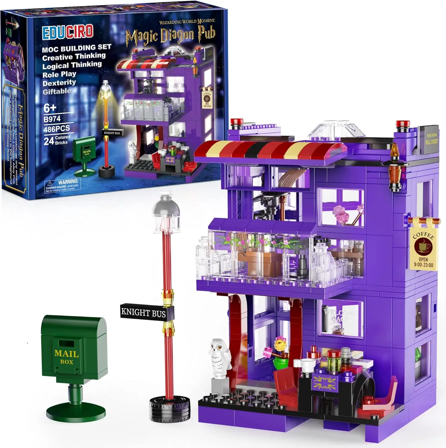 Harry World Diagon Alley- HP Knight Bus Pub Building Toy Gifts for Kids, Girls, and Boys Ages 6+ (486 Pieces)