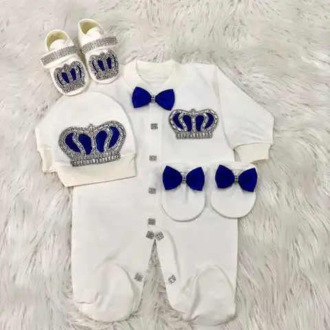 Dollbling Royal Bling joyería corona regalo conjuntos de ropa bienvenida a casa mamelucos de bebé mitones capó pijama traje 4 Uds Layette