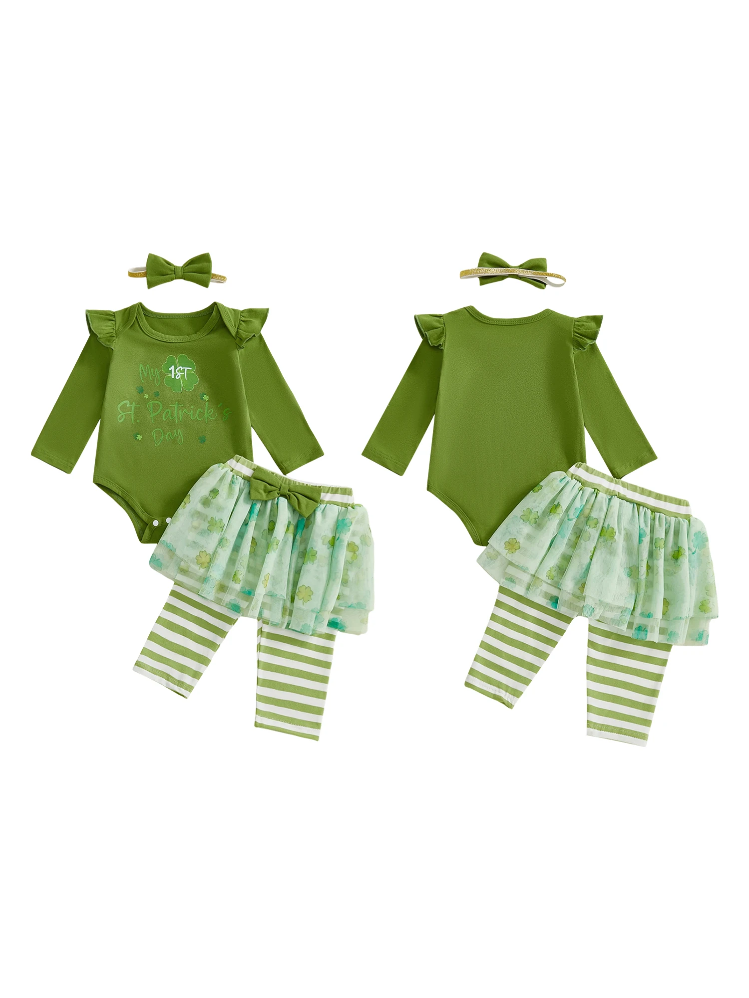 

St Patrick s Day Toddler Girl Green Shamrock Dress with Matching Headband and Leggings 3 Piece Set for Spring Festivities