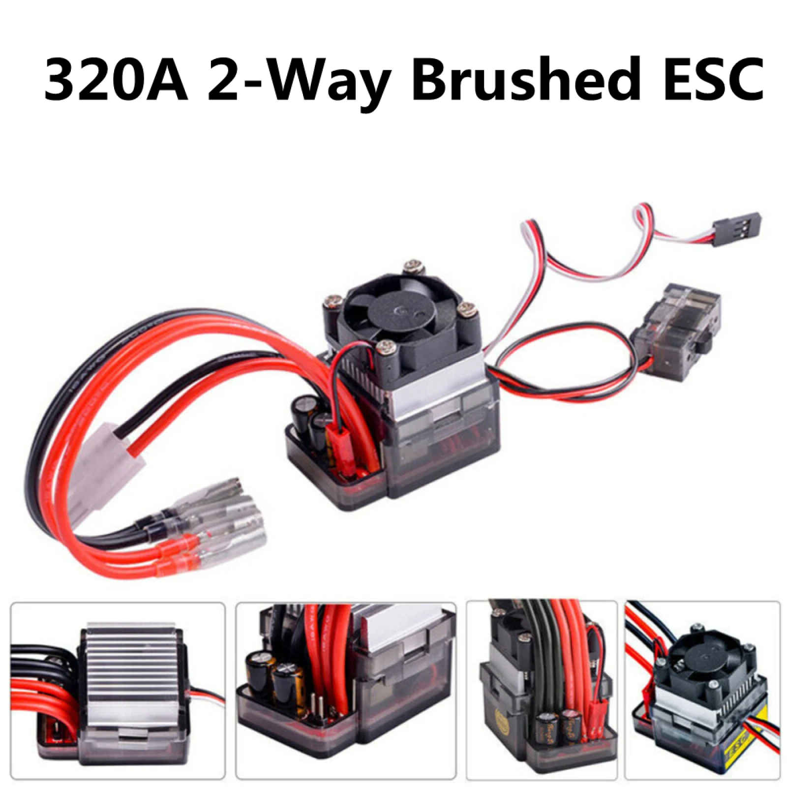 6V-12V 320A Black & Red ESC Brushed Speed Controller High Voltage With Cooling Fan Support 8T Motor 550/560/580 For RC Car Boat