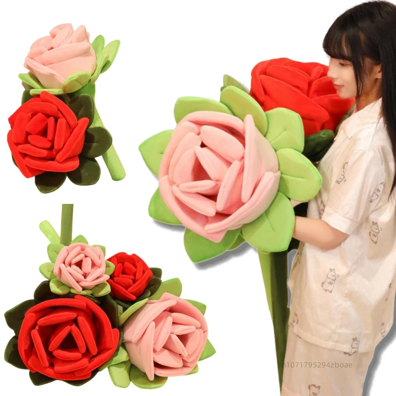 40/110 cm Simulatie Rose Bloem Pluche Pop Kussen Roze Rode Strip Bloem Knuffel Home Decor Valentijnsdag Cadeau voor Vriendin