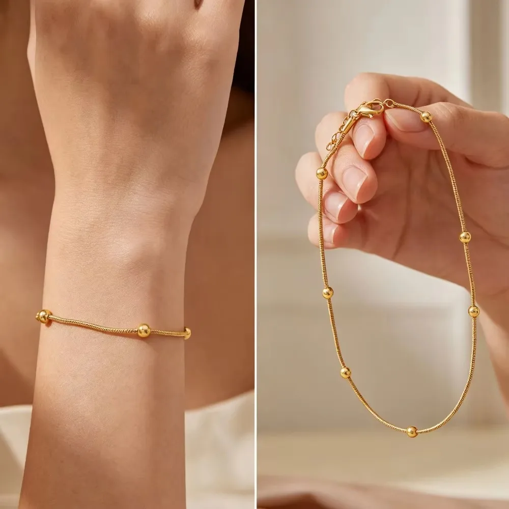 Women Vintage Stainless Steel Bead Chain Anklet Summer Beach Leg Bracelet Fashion Body Jewelry