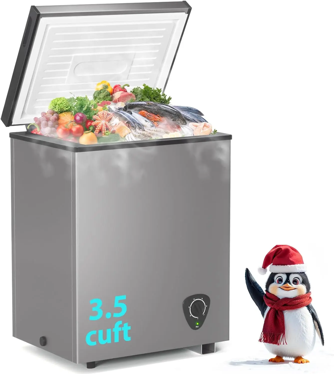 Chest Freezer, 3.5 Cubic Feet Small Deep Freezer Compact Top Open Door with Removable Basket, 7 Temperature Control Energy Savin