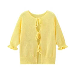 PB&ZA2024 Autumn New Women's Fashion Style Casual Versatile Petal Sleeve Strap Round Neck Knitted Sweater