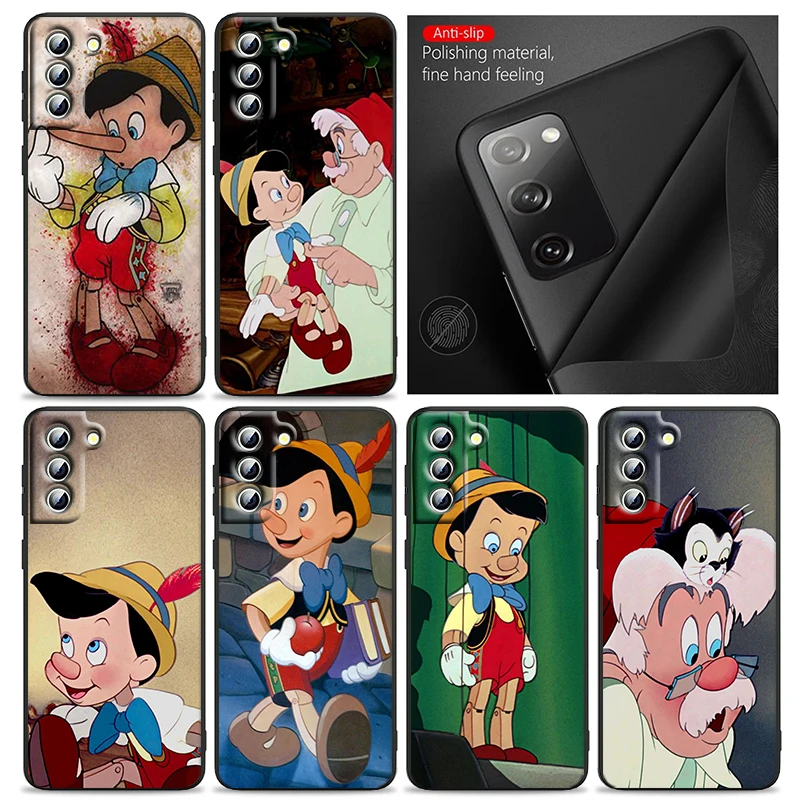 Disney Pinocchio Phone Case For Samsung S24 S23 S22 S21 S20 FE S10 S10e Ultra Plus Lite Black Soft Cover