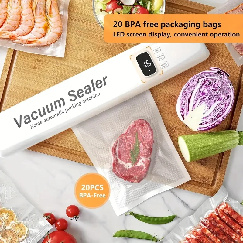 

3-in-1 Automatic Vacuum Sealer Machine, Upgraded Food Saver With LED Display, Compact Design, Includes 10 Vacuum Bags - Multi-Fu